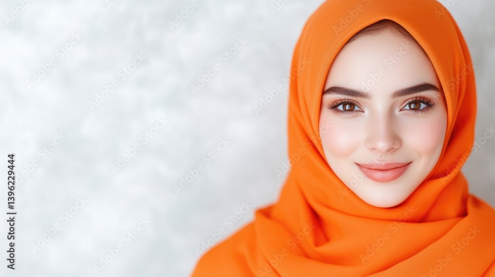 Smiling woman in orange hijab Smiling woman in orange hijab