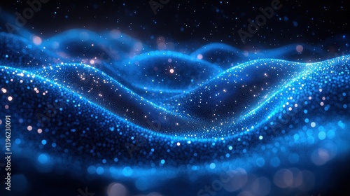 Futuristic Cyberpunk Digital Landscape Waves Glowing Dots Abstract Technology Background