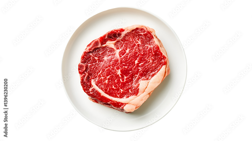 Obraz premium Juicy Raw Ribeye Steak Ready for Grilling Delicious Dinner