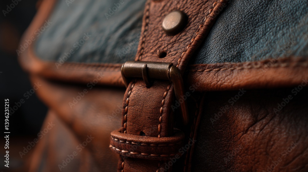 Close-up of a leather bag with signs of wear and exposed stitching. Richly textured bag captured in detail. Close-up of a leather bag with signs of wear and exposed stitching. Richly textured bag captured in detail.