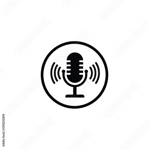 Microphone Icon Inside Circle With Sound Waves Vector Illustration