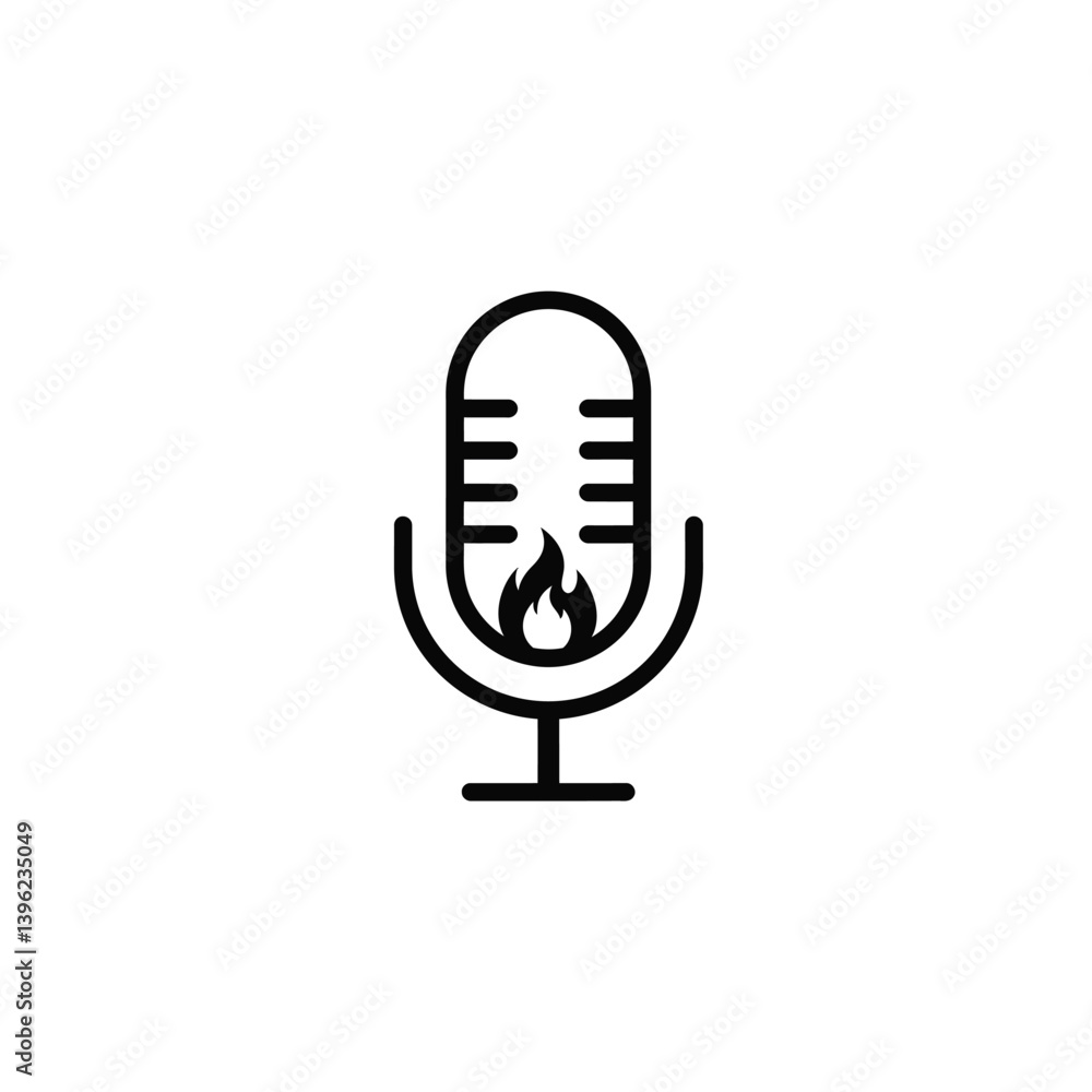 Hot Topics Podcast Icon With Burning Microphone Vector Illustration Concept Hot Topics Podcast Icon With Burning Microphone Vector Illustration Concept