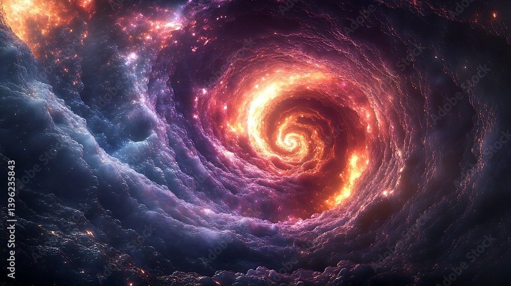 An enormous fractal vortex spiraling into an unknown dimension, radiating shimmering hues of ultraviolet and crimson. Light bends in mesmerizing ways as energy pulses through the swirling patterns. An enormous fractal vortex spiraling into an unknown dimension, radiating shimmering hues of ultraviolet and crimson. Light bends in mesmerizing ways as energy pulses through the swirling patterns.