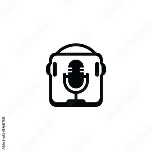 Podcast Recording Set With Microphone And Headphones Minimalistic Vector Design