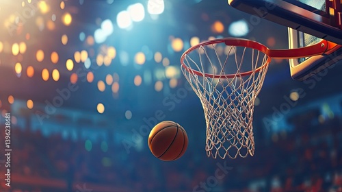 Wallpaper Mural A basketball soaring towards the hoop during an intense game in a packed arena with vibrant lights Torontodigital.ca