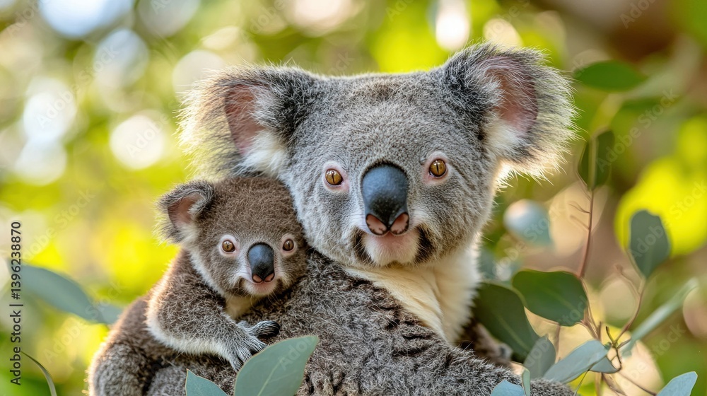 Fototapeta premium Close-up of koala mother and joey