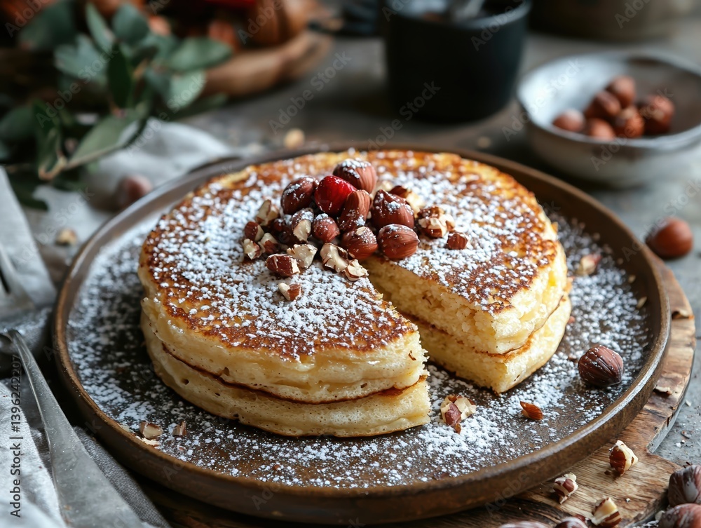 Delicious Fluffy Pancakes with Hazelnuts and Cranberries Delicious Fluffy Pancakes with Hazelnuts and Cranberries