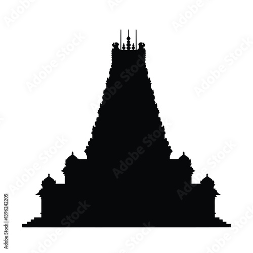 South Indian Temple Silhouette Vector Illustration Of Hindu Architecture Design
