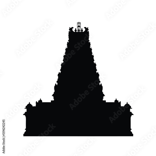 Silhouette Of Traditional Hindu Temple Gopuram Tower Illustration On White Background