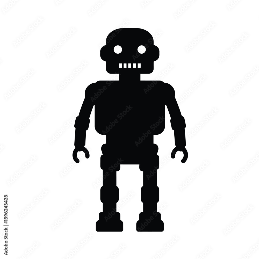Simple Robot Silhouette Illustration Minimalist Black And White Design Standing Isolated Simple Robot Silhouette Illustration Minimalist Black And White Design Standing Isolated