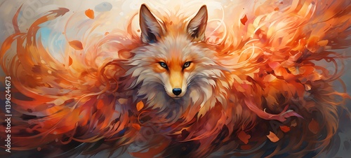 the nine-tailed fox knight wagged his tail shaped wallpaper design, ai generative