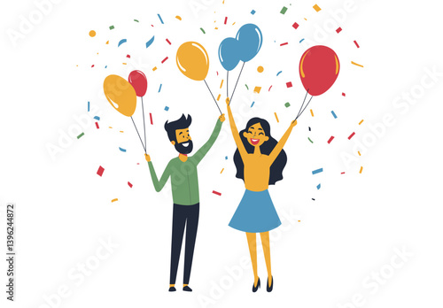 A joyful pair commemorating with sparklers in a contemporary flat art style