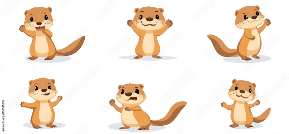 Fototapeta premium Modern art features cute otters depicted in playful poses using a flat style illustration