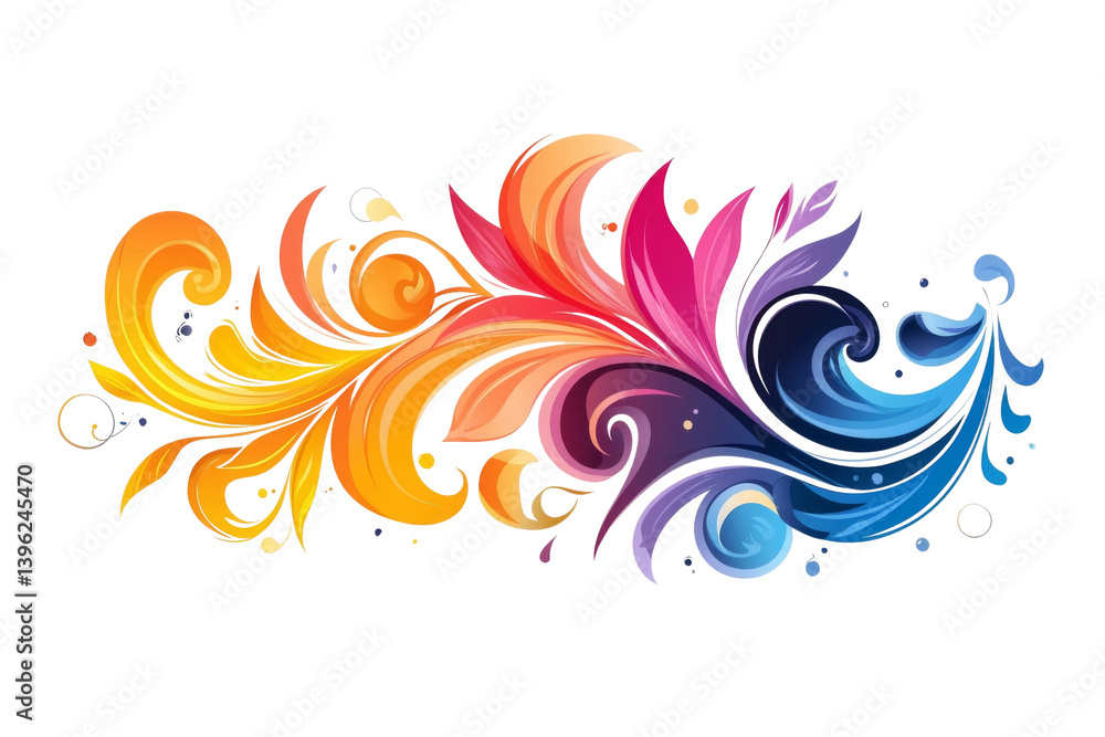 Ornamental flourish with vibrant gradients transitioning from warm golds and reds to cool blues and purples Ornamental flourish with vibrant gradients transitioning from warm golds and reds to cool blues and purples