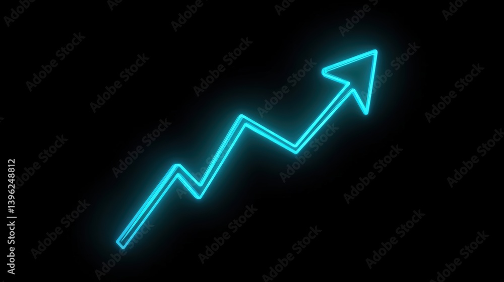 Neon blue upward arrow line graph on a black background, symbolizing financial growth and corporate performance. Ideal for business concepts, sales trends, and market analysis.
