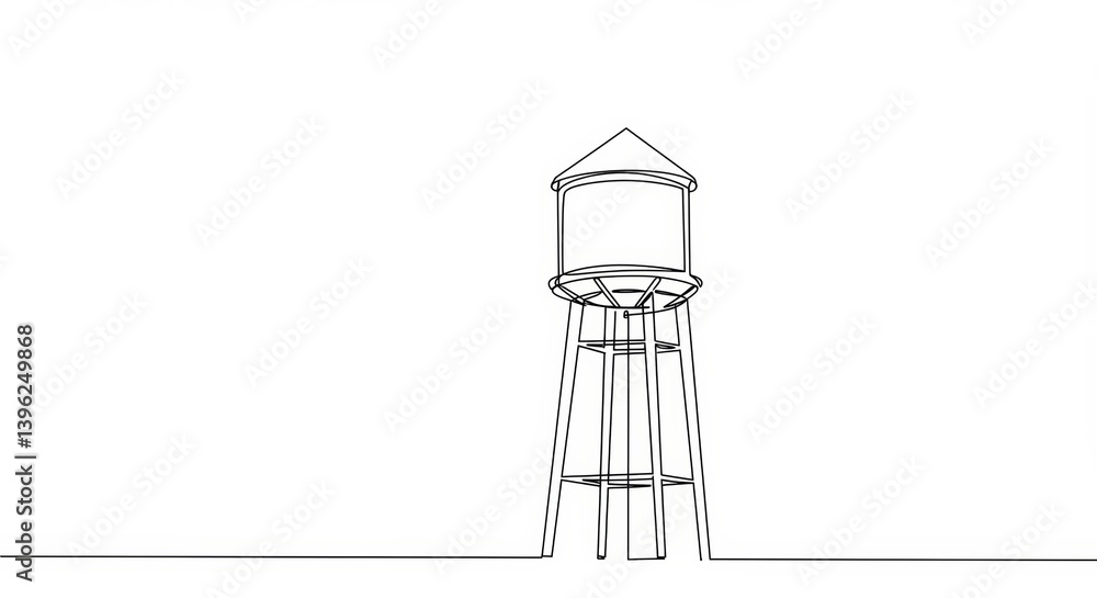 Minimalist Line Art: Water Tower on Stilts in Simple Elegant Black and White Design Minimalist Line Art: Water Tower on Stilts in Simple Elegant Black and White Design