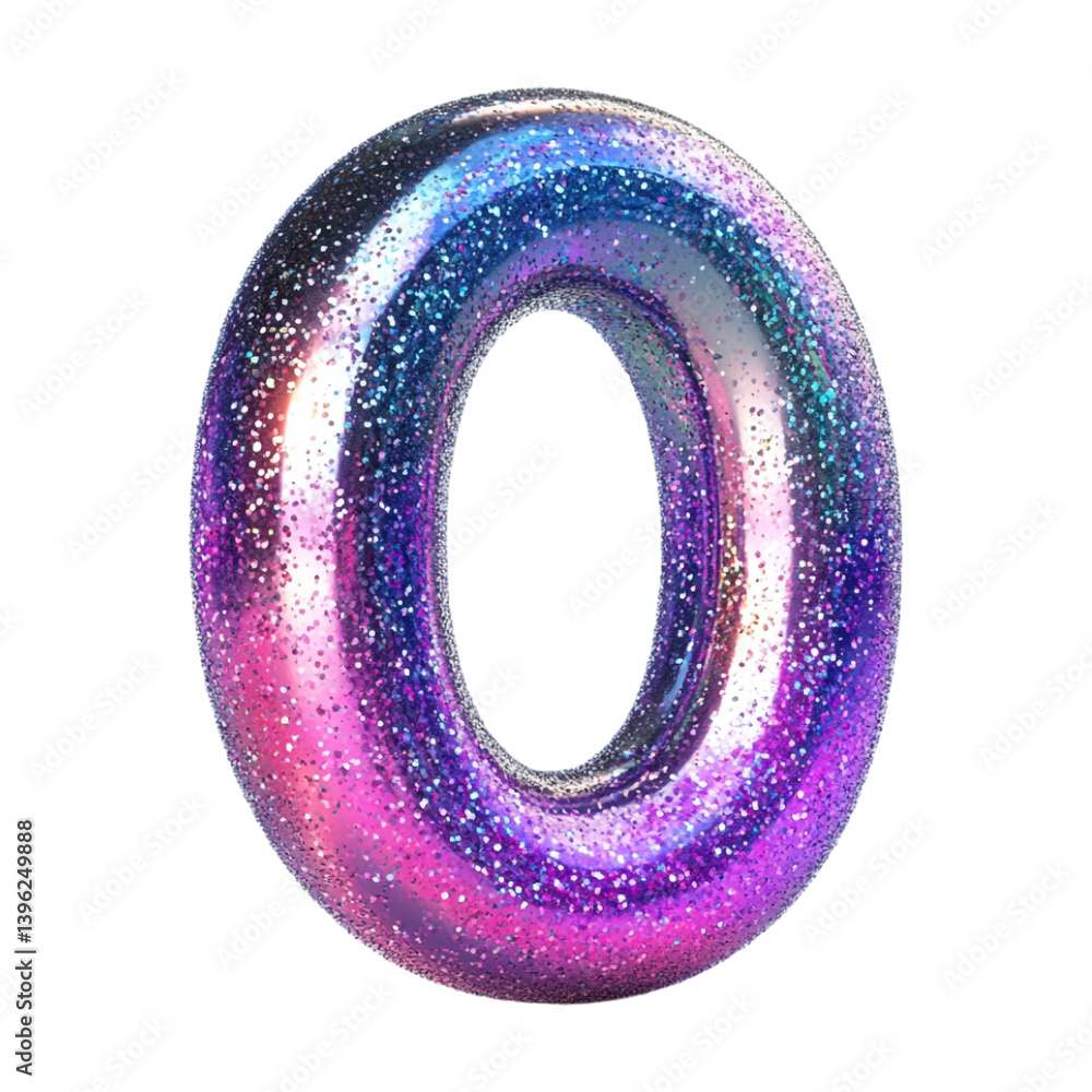 3D Rendering of a alphabet number 0 made with Gradient Glitter on Transparent Background 3D Rendering of a alphabet number 0 made with Gradient Glitter on Transparent Background