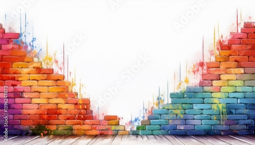 creative border frame of colorful graffiti brick wall on background graphic resource and image contains copy space