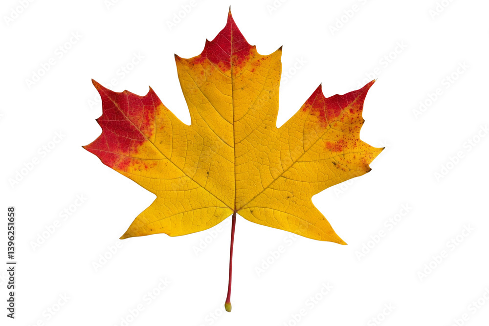 Fototapeta premium Vibrant maple leaf showing the change of seasons with colors of yellow and red