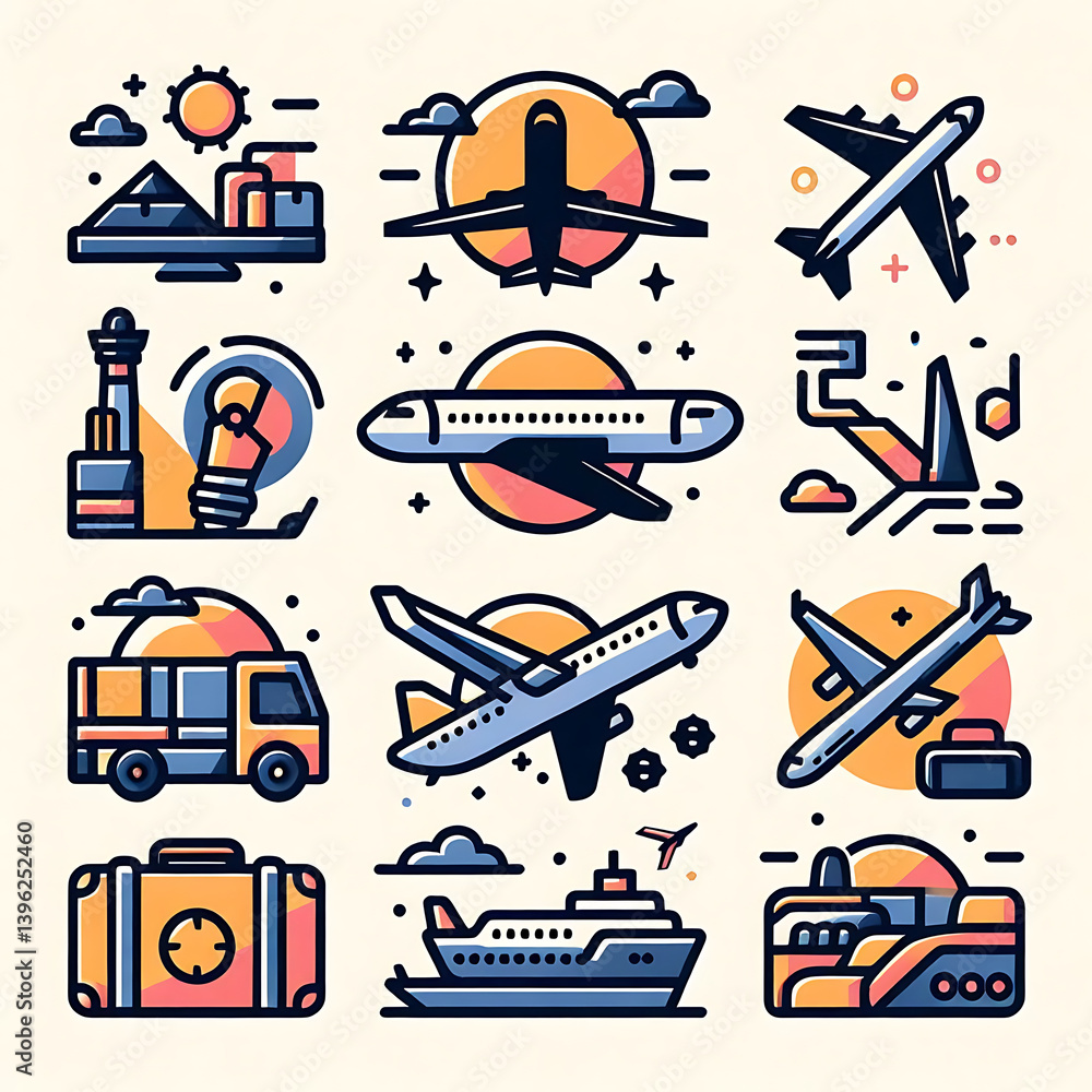 Plane icon set. Flight transport symbol. Airplane icon vector. Travel flat illustration. Travel symbol. Vector EPS 10 Plane icon set. Flight transport symbol. Airplane icon vector. Travel flat illustration. Travel symbol. Vector EPS 10