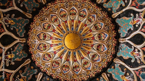 Wallpaper Mural Ornate ceiling with intricate patterns and a central sunburst design in vibrant colors and detailed artwork Torontodigital.ca