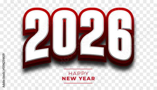 2026 Happy New Year Design Bold Red and White 3D Number Typography