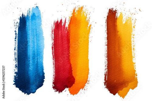Abstract art featuring blue red orange and brown watercolor brush strokes