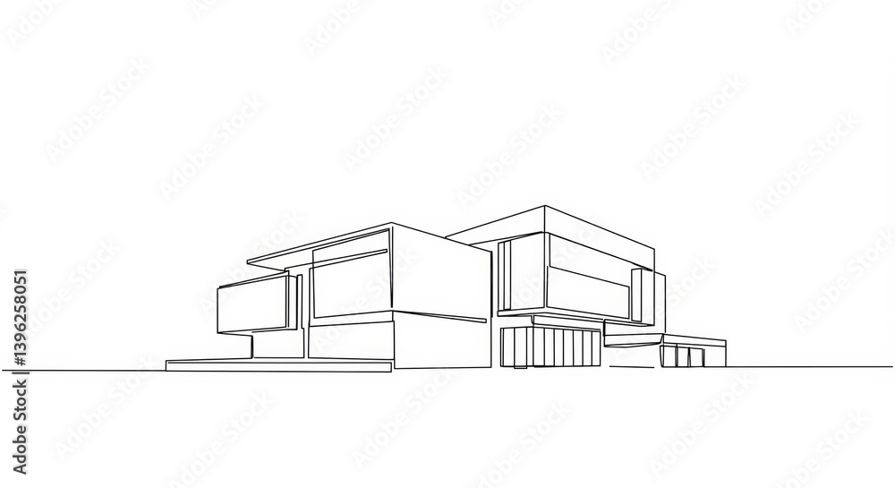 Modern architectural concept in minimalist line drawing, contemporary building design Modern architectural concept in minimalist line drawing, contemporary building design