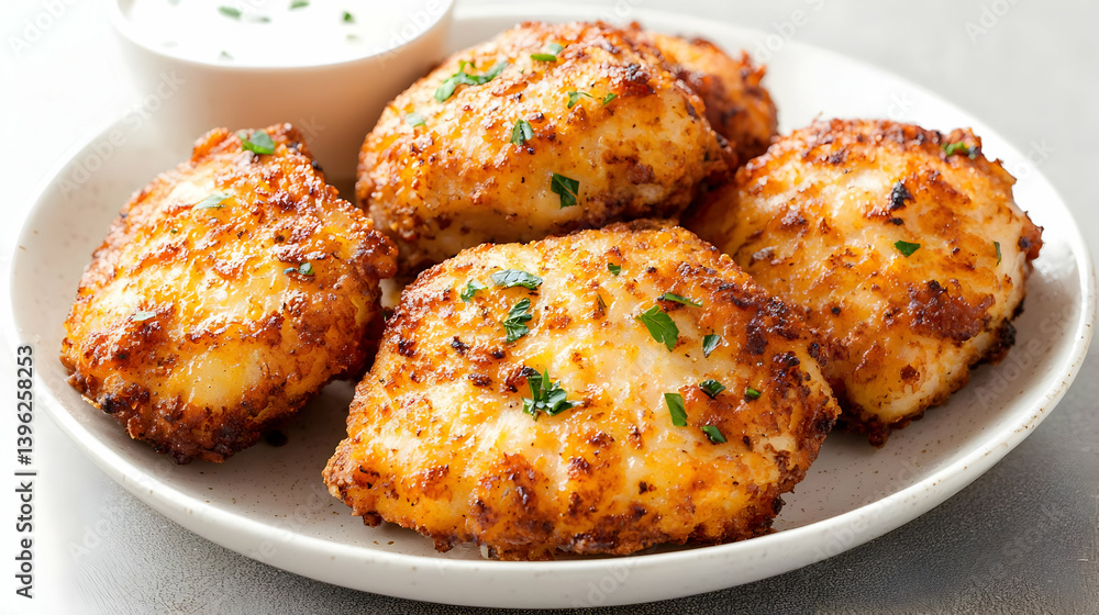 Crispy Breaded Chicken Tenders On Plate Crispy Breaded Chicken Tenders On Plate