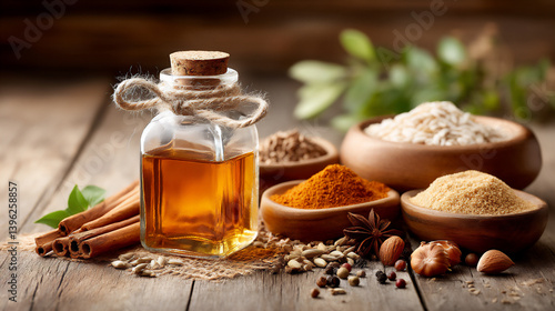 Wallpaper Mural spice extract bottle with baking ingredients Torontodigital.ca