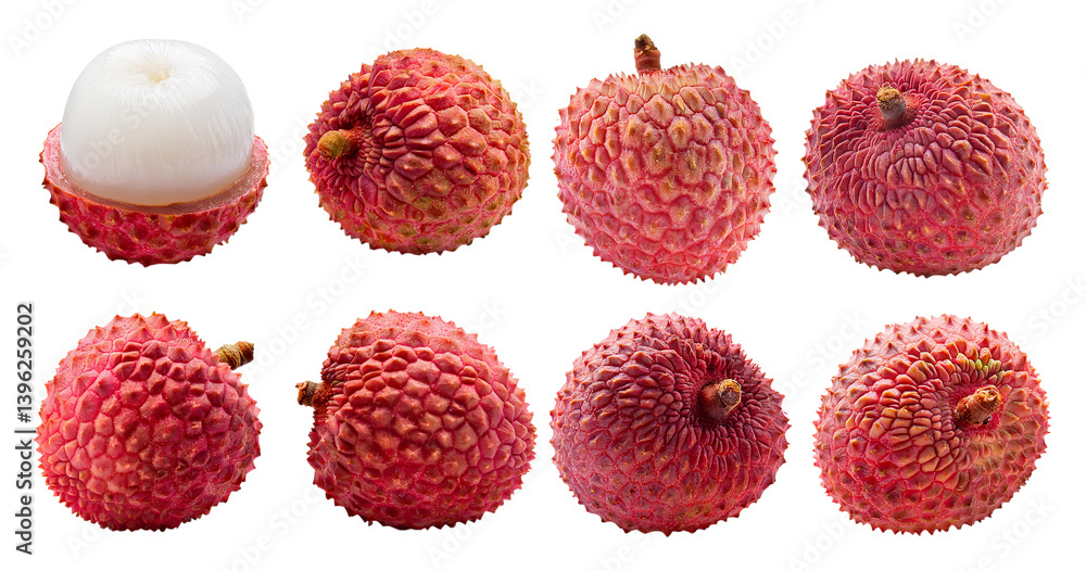 Fresh Lychee Fruit Collection on White Background, Whole and Cut, Bundle Set Collection, Isolated on Transparent Background Fresh Lychee Fruit Collection on White Background, Whole and Cut, Bundle Set Collection, Isolated on Transparent Background