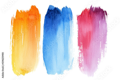 Abstract watercolor strokes in orange blue and pink create a vivid and fluid artistic expression