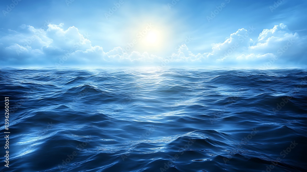 Fototapeta premium Radiant Sunshine Reflecting on the Endless Expanse of the Tranquil Ocean