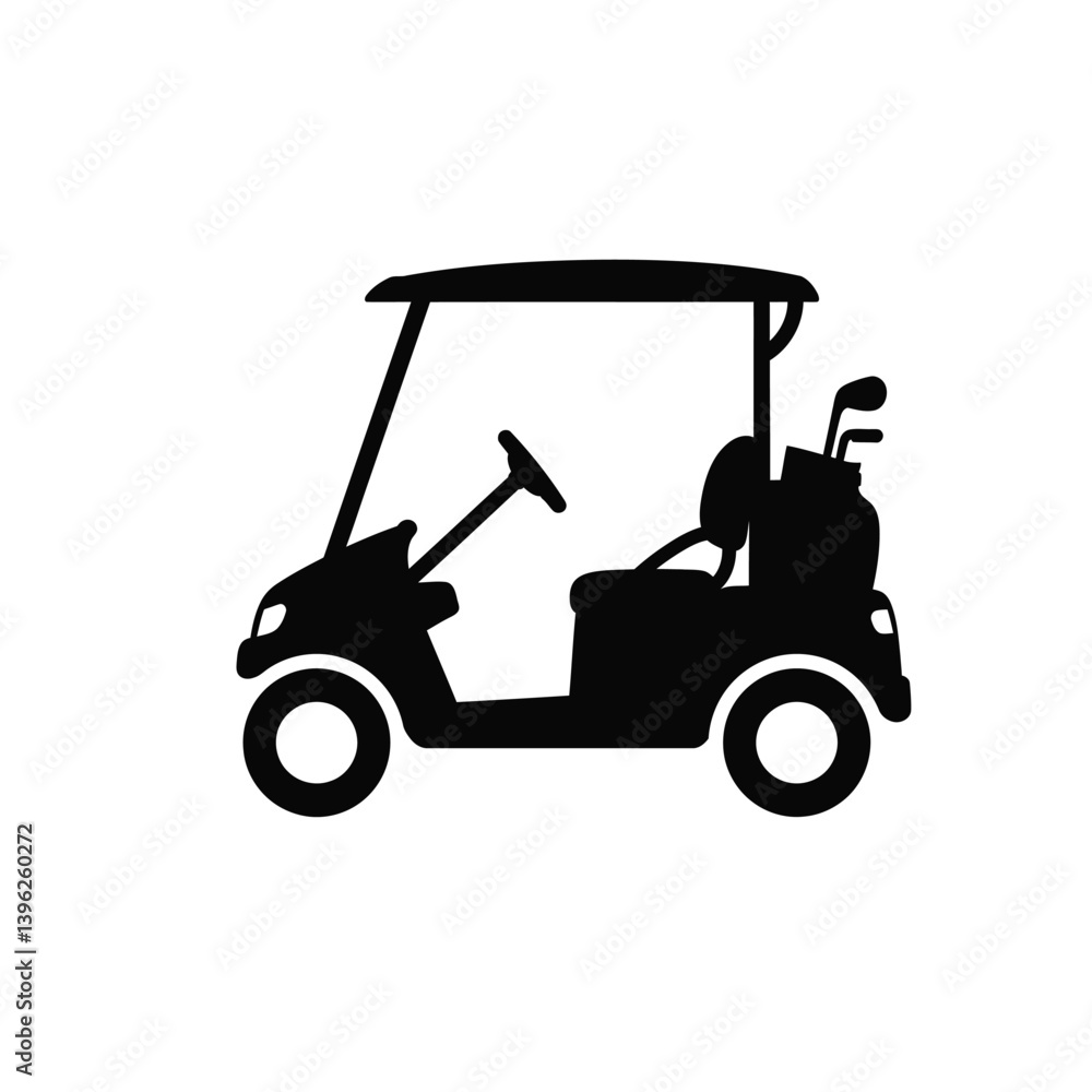 Black And White Silhouette Of Golf Cart With Golf Clubs Vector Design Black And White Silhouette Of Golf Cart With Golf Clubs Vector Design