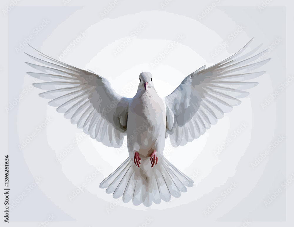 Fototapeta premium White Dove Flying with Wings Spread Front View Illustration