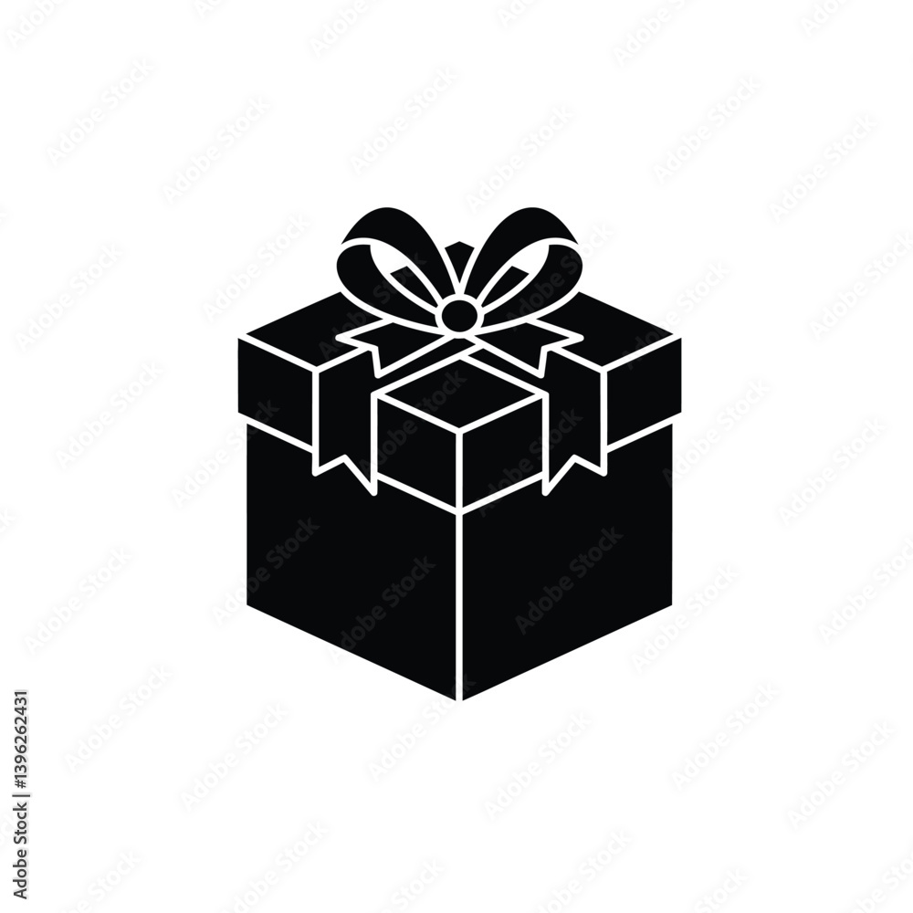 Fototapeta premium Black And White Gift Box Icon Present With Ribbon Bow