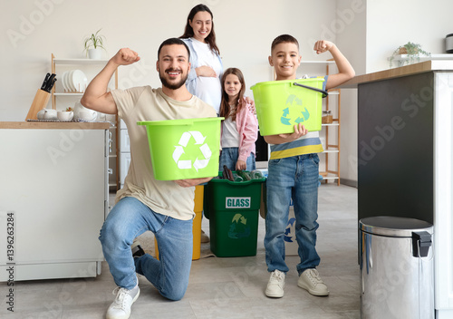 Family with garbage contain...