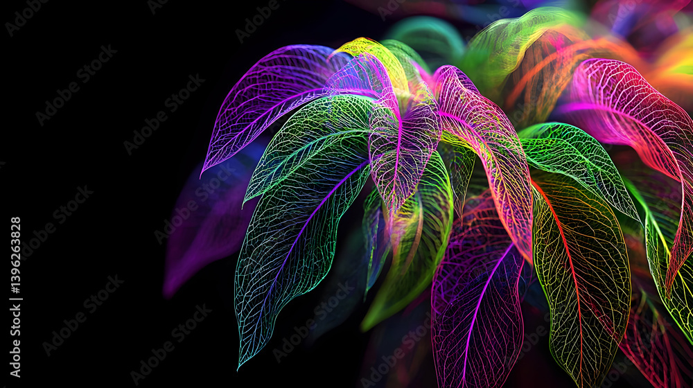 Abstract Colorful Glowing Leaves Design