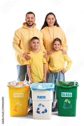 Family with garbage contain...