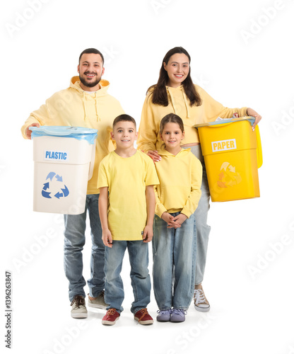 Family with garbage contain...