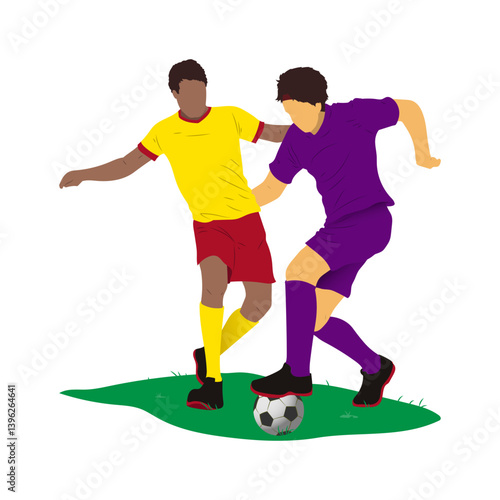 Duel striker and defender by the futsal, football, or soccer player vector illustration.