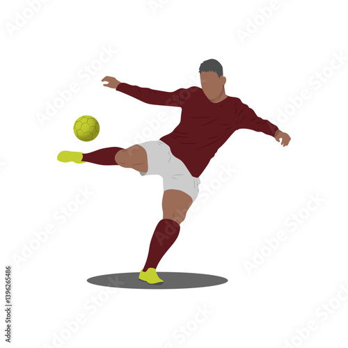 Soccer, Football or Futsal player is kicking the ball wearing a maroon shirt. vector illustration.