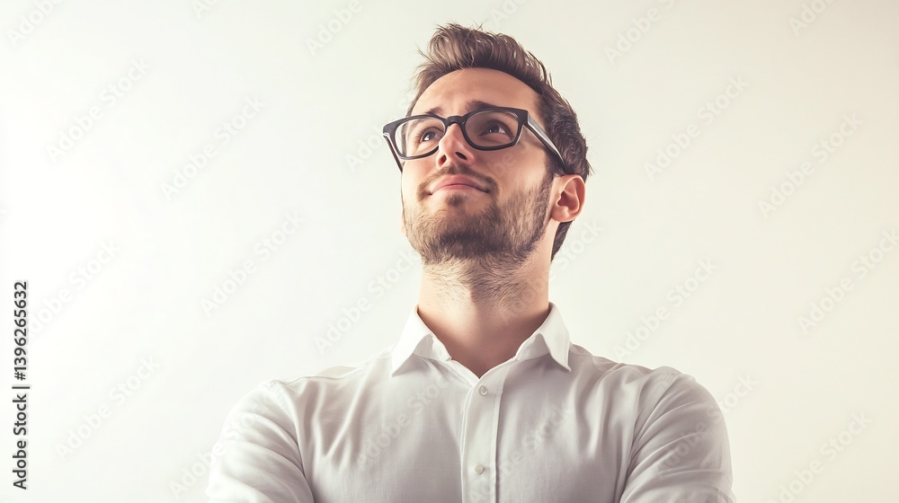 Business owner discussing future of his startup with a sharp focus on productivity and leadership against a white background Business owner discussing future of his startup with a sharp focus on productivity and leadership against a white background