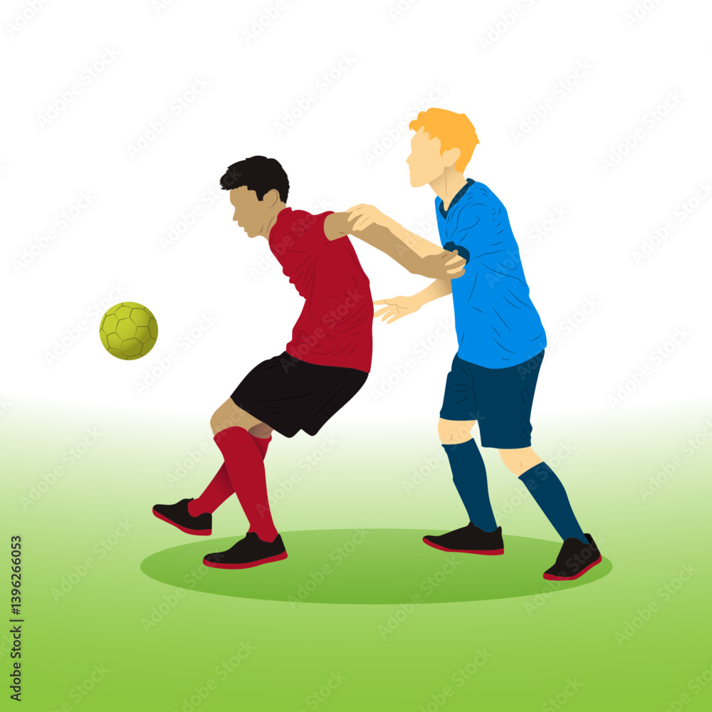 Duel striker and defender by the futsal, football, or soccer player vector illustration. Duel striker and defender by the futsal, football, or soccer player vector illustration.