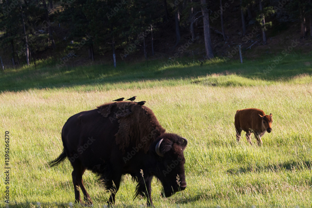 American bison grazing in a meadow American bison grazing in a meadow