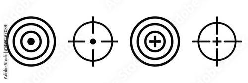 Target and aim icon set, crosshair, bullseye vector, precision, accuracy, and focus icon for aiming, archery, shooting, or navigation 