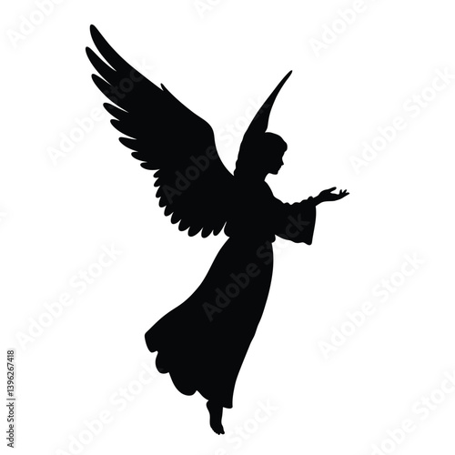 Photos Angel Silhouette Vector Illustration With Wings On White Background