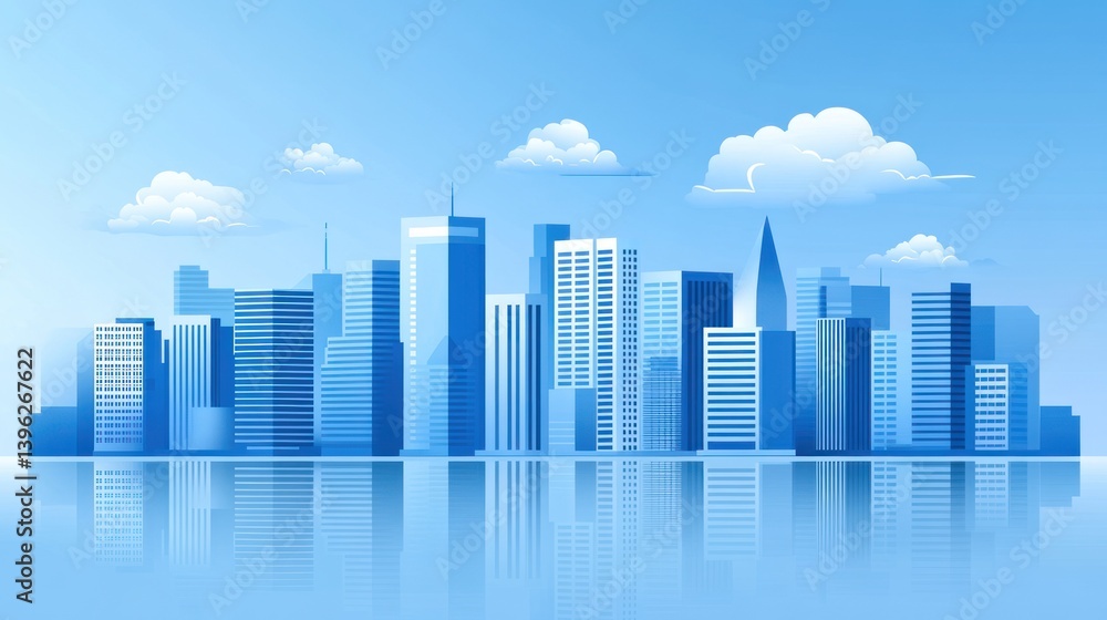 Blue City Skyline Reflection Blue City Skyline Reflection