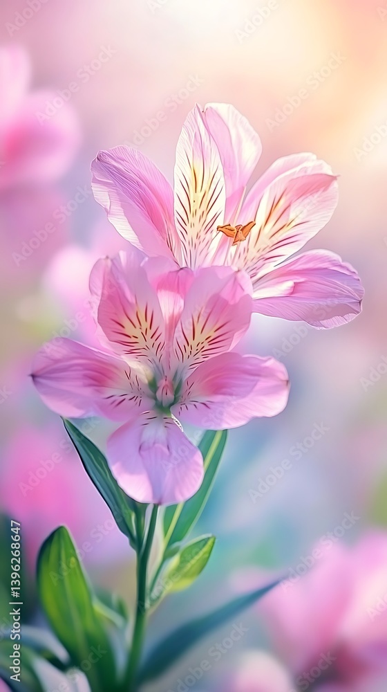 Dreamy Pink Alstroemeria Flower with Delicate Stripes and Soft Pastel Background Bloom Dreamy Pink Alstroemeria Flower with Delicate Stripes and Soft Pastel Background Bloom