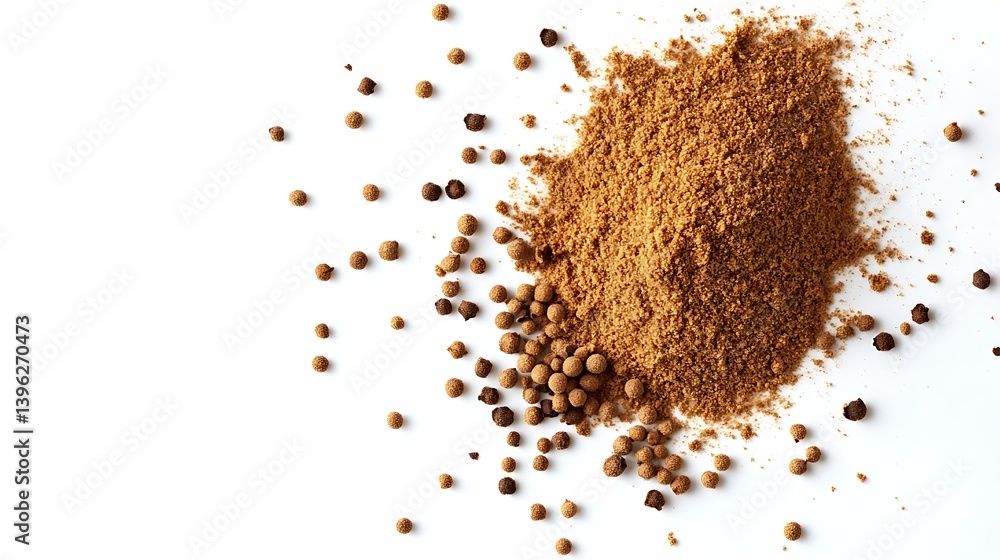 Aromatic blend of culinary seasonings arranged creatively on a clean, white surface Aromatic blend of culinary seasonings arranged creatively on a clean, white surface